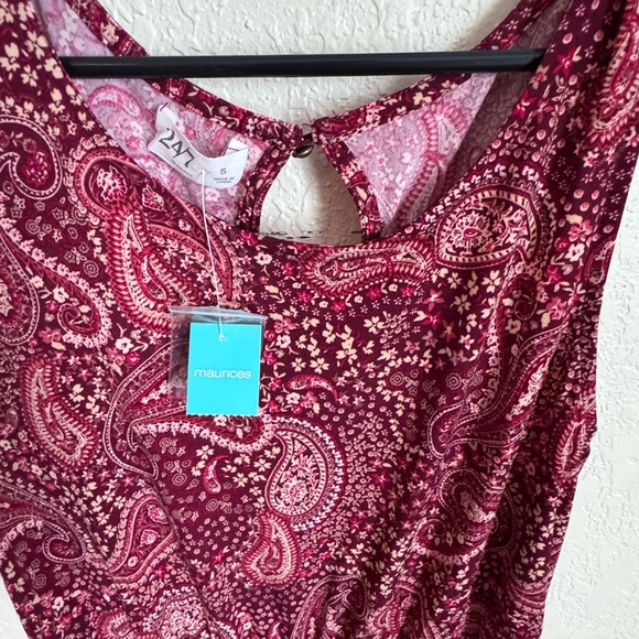 Maurices Paisley Jumpsuit in Burgundy and White - Picture 2 of 3